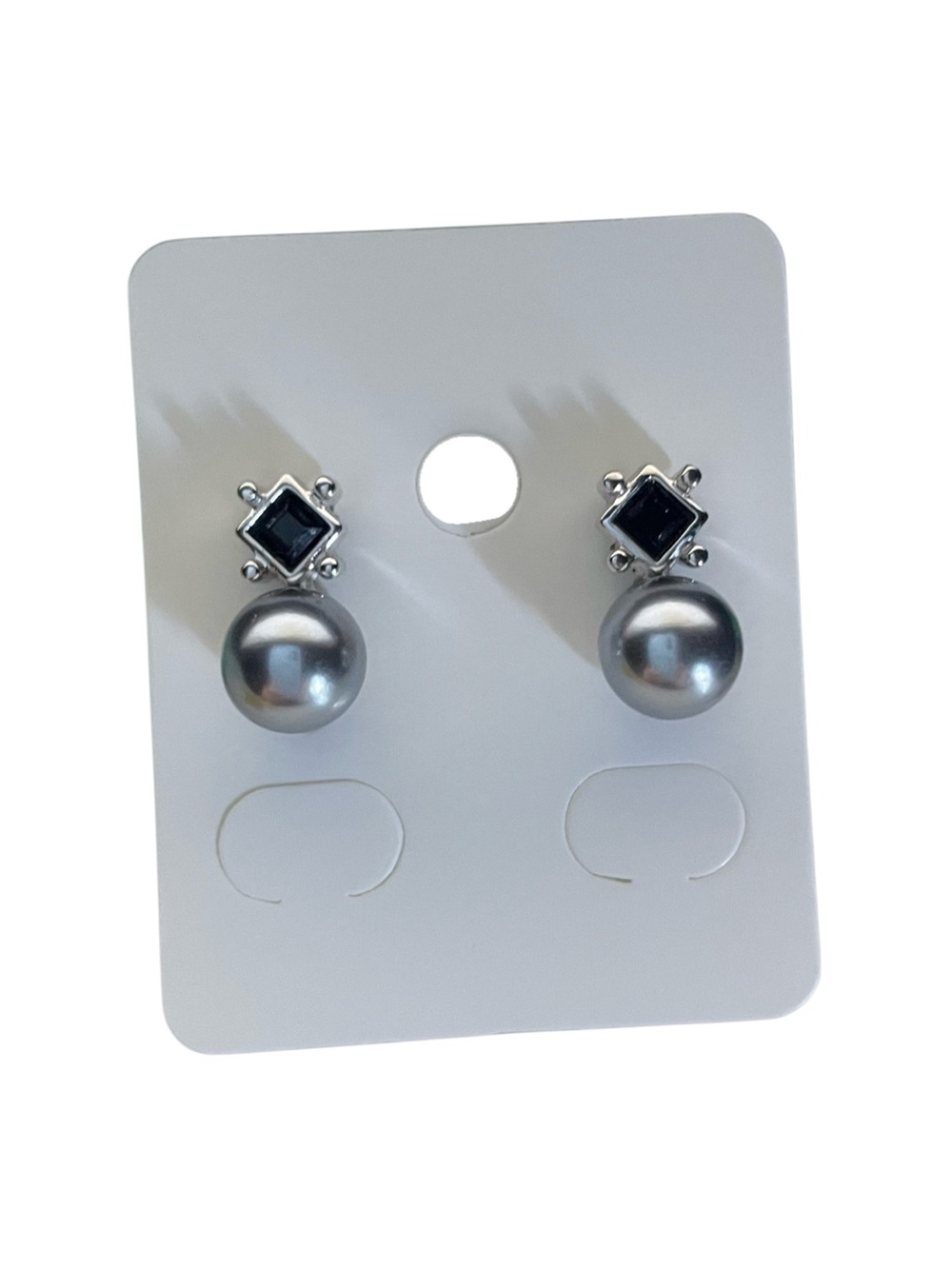 Swarovski Swan Mark Faux Pearl Blue Grey Elegant & Refined Post Stud Earrings